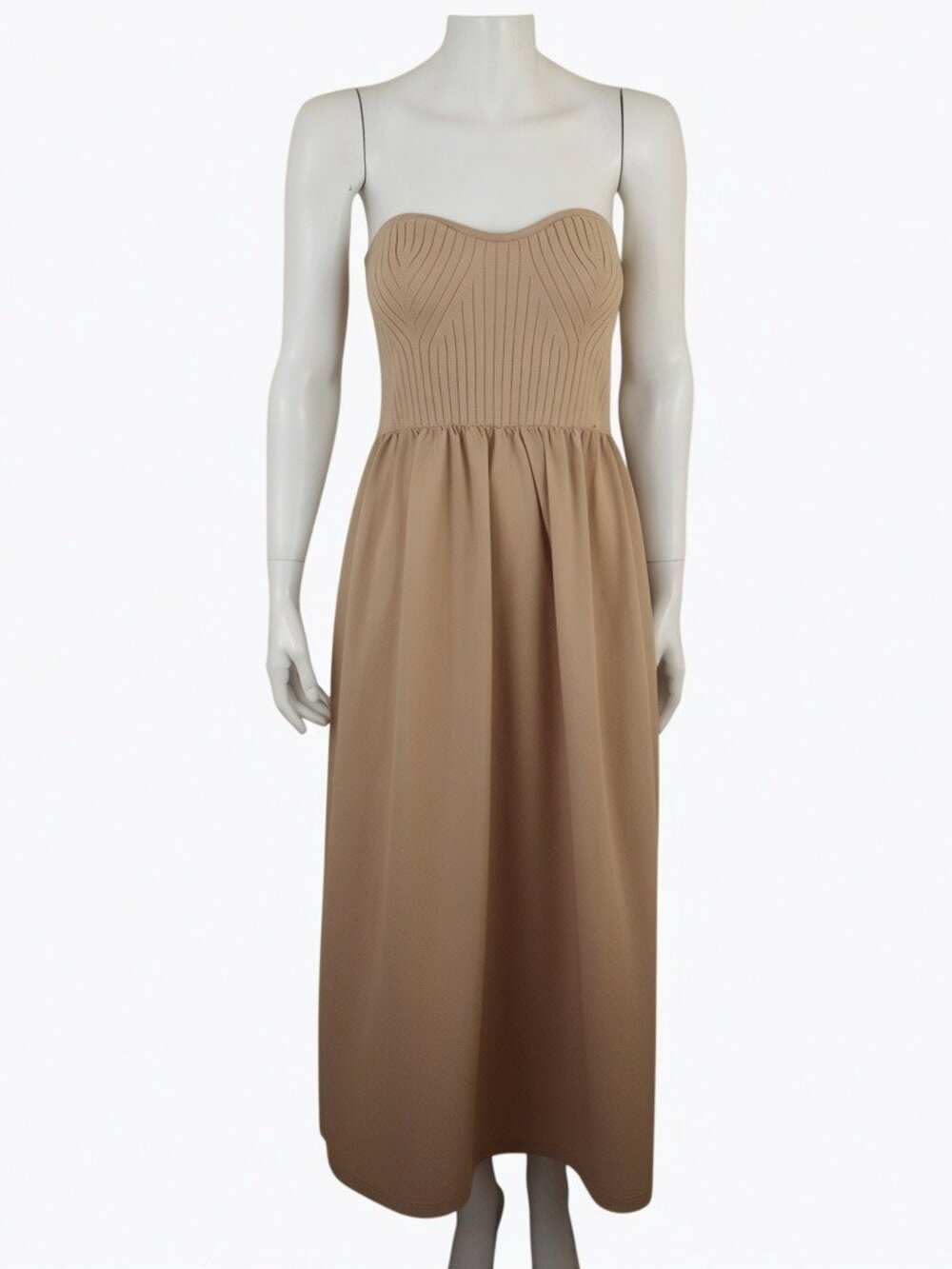Universal Thread Tan Strapless Midi Sweater Dress Womens L Rib Knit Bodice